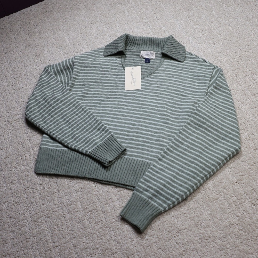 Universal Thread Green Striped Collared Sweater XS NWT Polo V-Neck 873EM7